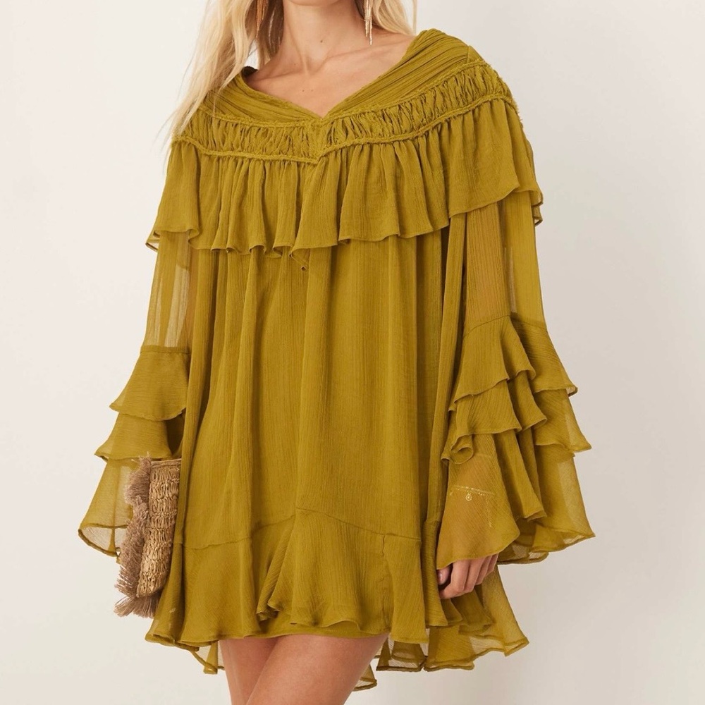 ASOS Macrame Ruffle Sleeve Mini Dress